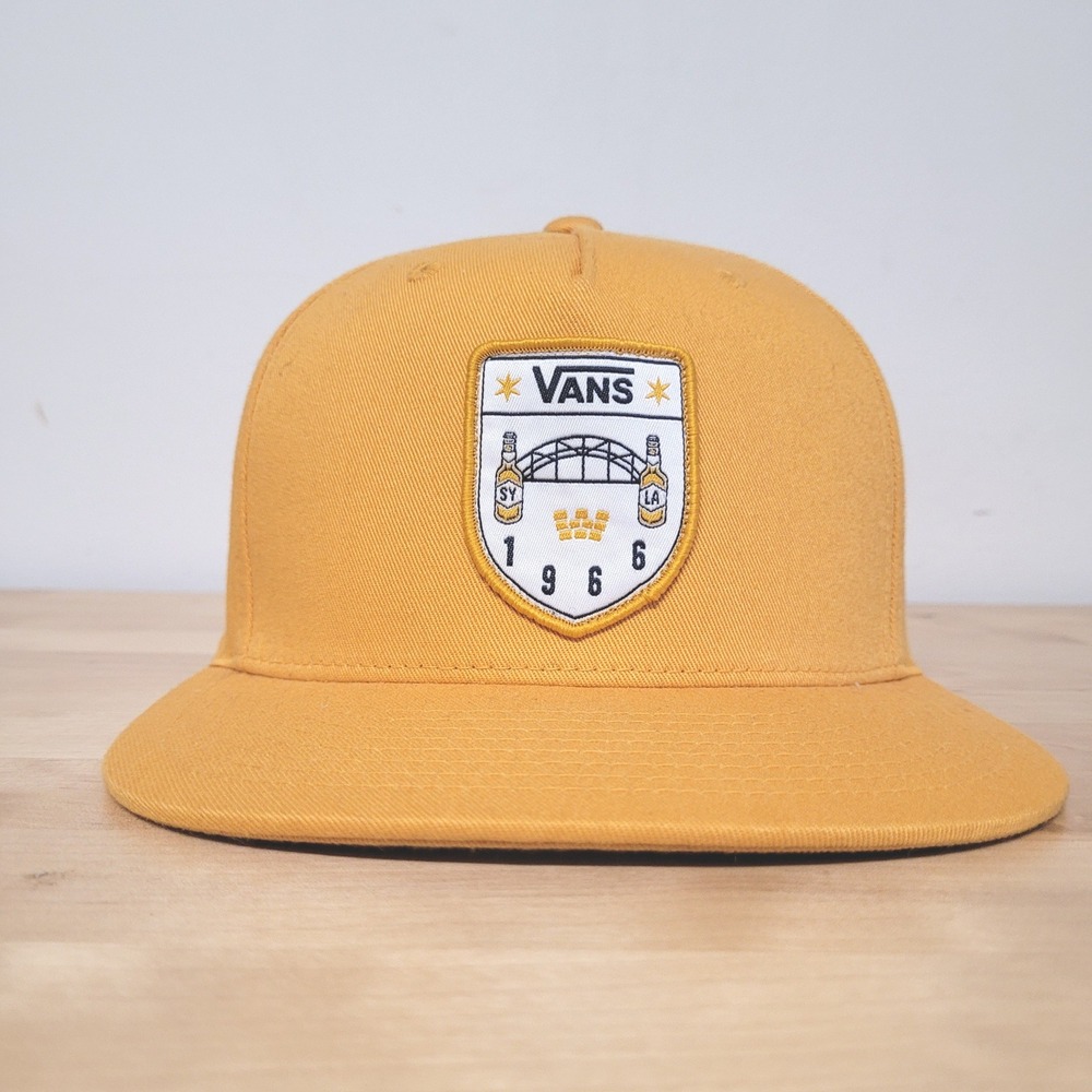 Vans Snapback Hat Mens OSFA Yellow 1966 Shield Patch Flat Brim Skate Cap